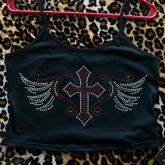 Black Spaghetti Strap Crop Top - Picture 1 of 4